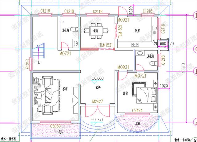 二層帶雙露臺+落地窗別墅設計圖，營造一種讓人居住舒適的生活環境