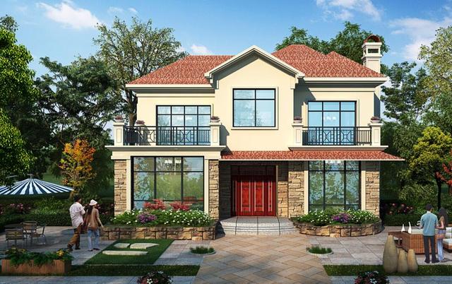 二層帶雙露臺+落地窗別墅設計圖，營造一種讓人居住舒適的生活環境