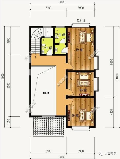 二層田園風自建房別墅設計圖，窄面寬宅基地一樣能建出漂亮的房子