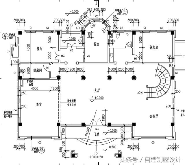 總占地面積350平米的四層歐式別墅設計圖，帶地下室酒窖，豪華大氣。