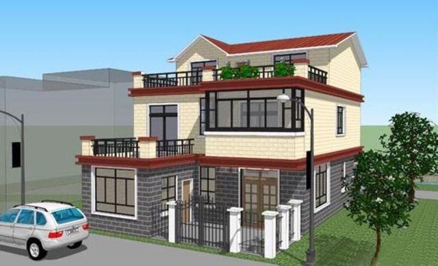 二層半結構的農村小別墅設計圖，帶小院，非常大方。