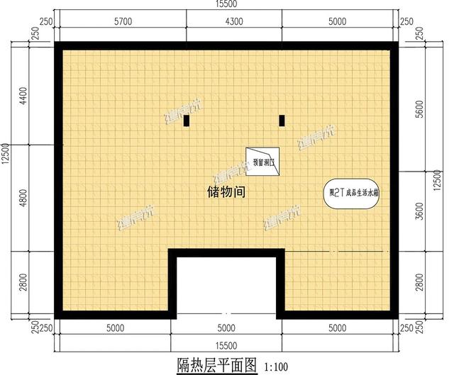 大面寬的三層中式別墅設計圖，占地方正，左右對稱，帶地下室。