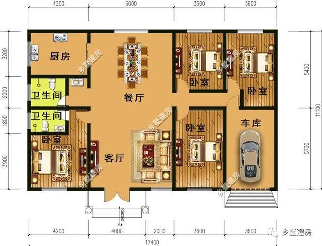 兩棟一層別墅設計圖，帶車庫，造價12萬，你心動嗎？