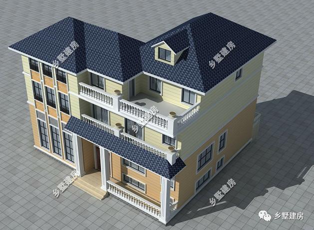 三層現(xiàn)代田園風(fēng)別墅設(shè)計圖，帶大露臺+老虎窗，造價40萬左右。