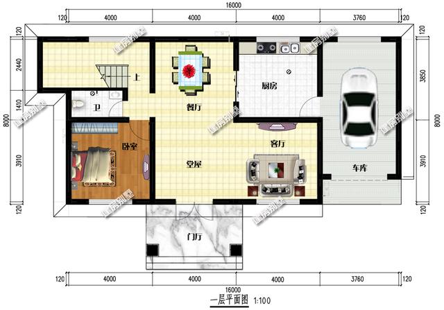 16mx8m二層平頂別墅設(shè)計(jì)圖，帶車庫(kù)，很適合在北方建設(shè)。