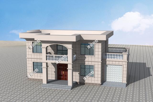 16mx8m二層平頂別墅設(shè)計(jì)圖，帶車庫(kù)，很適合在北方建設(shè)。