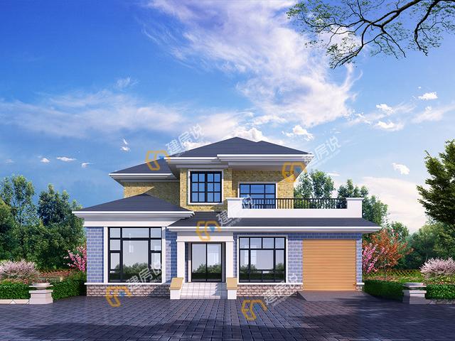 二層現代別墅設計圖，占地151平方米，帶車庫，時尚大方。