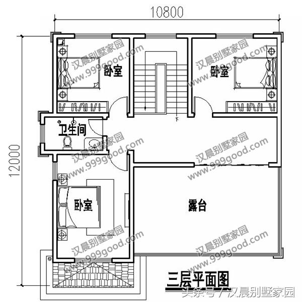 10.8X12米三層別墅設計圖，精致典雅，經濟實用，造價30萬。