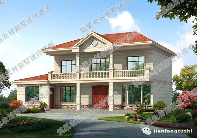 17米x13米二層別墅設(shè)計圖，帶獨(dú)立車庫，外觀簡潔大氣，主體造價30萬。