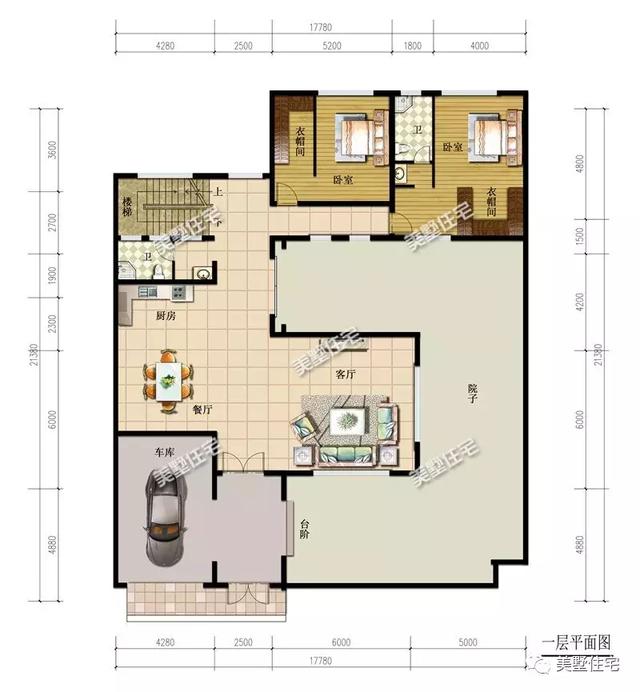 17X21米二層新中式別墅設計圖，帶兩個庭院，主體造價60萬以內。