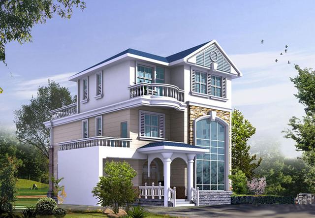 三層歐式中樓輕鋼別墅設計圖，帶車庫+屋頂花園，非常實用。