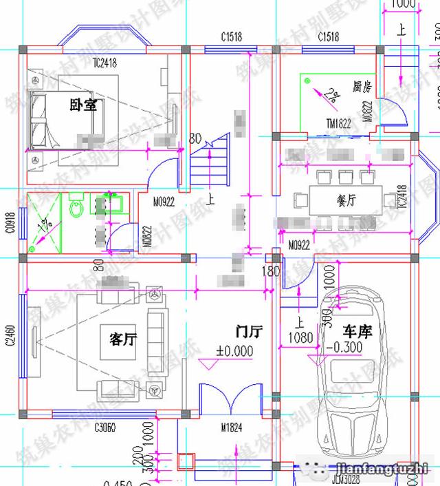 11×12米三層簡約別墅設計圖，帶復式挑空大客廳，造價30萬以內。