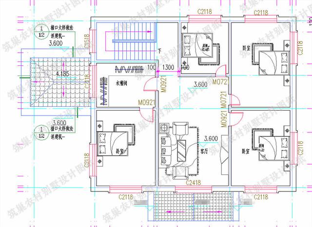 18×12米二層農村別墅設計圖，設計比較簡單，戶型對稱，主體30造價。