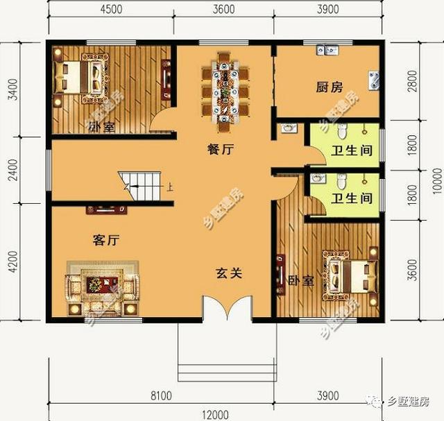 12米X10米三層別墅設計圖，戶型方正外型美觀，這么完美的農村別墅，你不打算來一套嗎？
