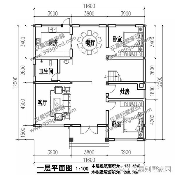 二層平頂小別墅設(shè)計圖，帶土灶+現(xiàn)代雙廚房，最適合偏冷的農(nóng)村地區(qū)自建。