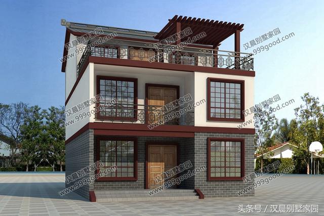 二層平頂小別墅設(shè)計圖，帶土灶+現(xiàn)代雙廚房，最適合偏冷的農(nóng)村地區(qū)自建。