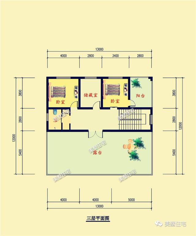 13X13.8米三層農村別墅設計圖，戶型方正，帶大露臺，是你喜歡的一款。
