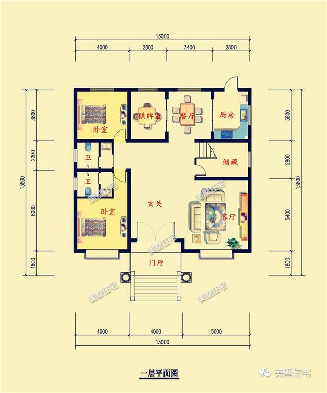 13X13.8米三層農村別墅設計圖，戶型方正，帶大露臺，是你喜歡的一款。