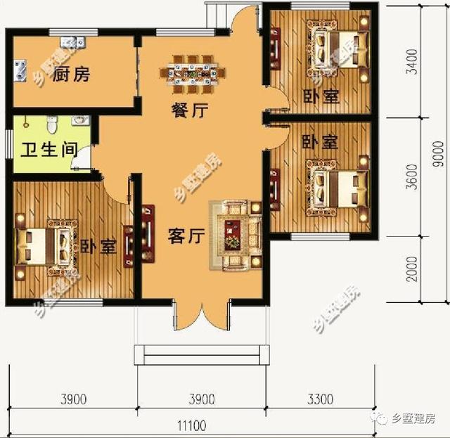 三棟一層別墅設計圖，僅僅需要10萬元就能建成，美觀又經濟，養老房的最佳選擇！