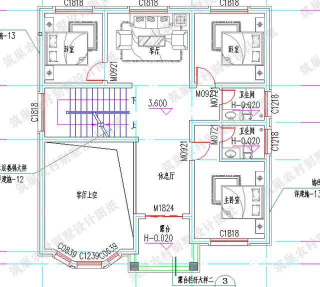 11×12米農村二層歐式別墅設計圖，帶挑空客廳+落地窗，簡單實用，時尚大氣。