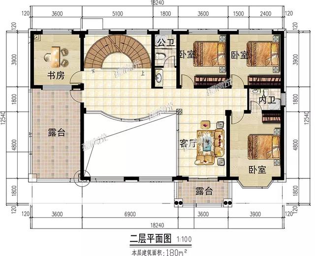 18×12米三層半經(jīng)典歐式別墅設(shè)計圖，帶書房+大露臺，都只是標(biāo)配。