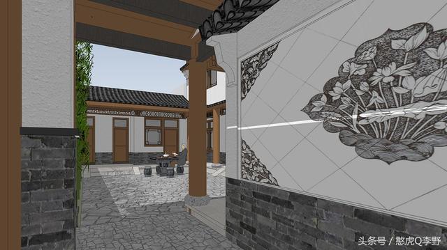 16x15米二層新中式三合院別墅設(shè)計(jì)圖，造價(jià)38萬(wàn)元。