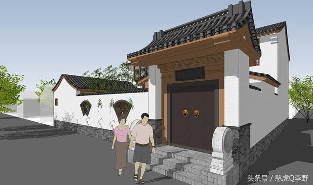 16x15米二層新中式三合院別墅設(shè)計(jì)圖，造價(jià)38萬(wàn)元。