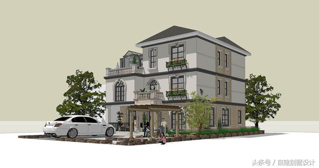 適合農村修建的簡歐風格三層別墅設計圖，雙餐廳設計適合大家庭