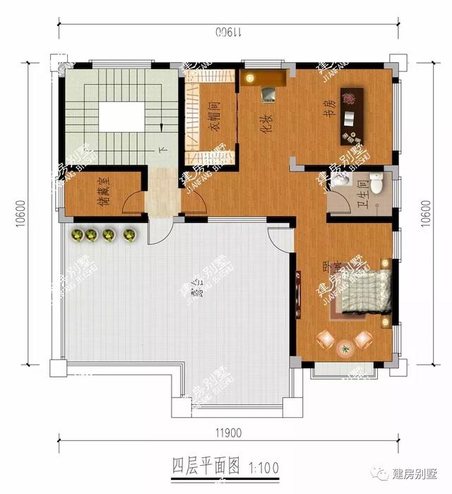 4棟平屋頂設計的農村自建房設計圖，施工簡單造價低
