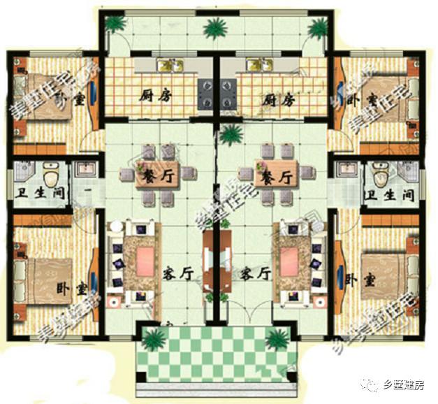 首選一層雙拼農村自建房別墅設計圖，造價只要10萬，一棟二戶，更節約面積和省錢