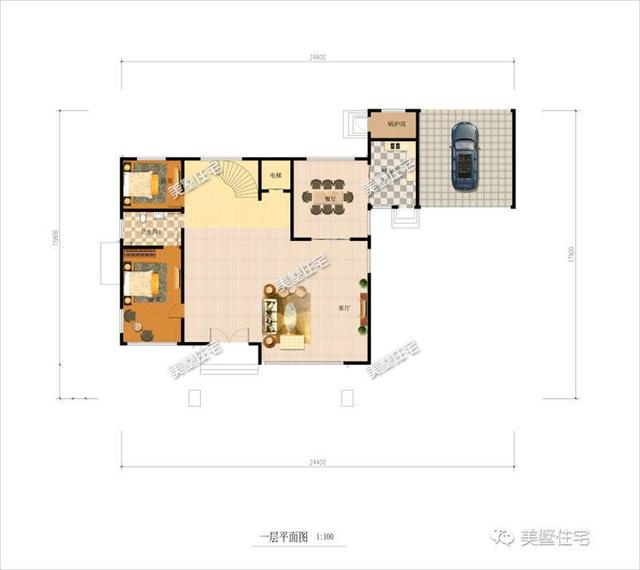 24X19米現代風四層別墅設計圖，帶旋轉樓梯、電梯+車庫，比較符合當代人的審美