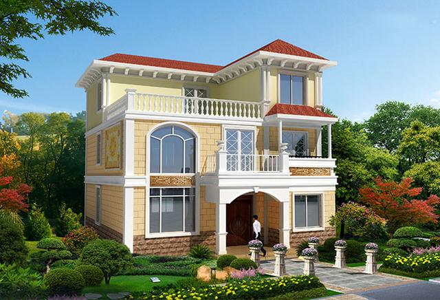 三層豪華復(fù)式別墅設(shè)計圖，挑空客廳+旋轉(zhuǎn)樓梯