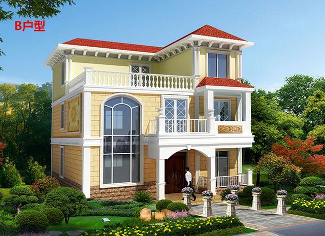 三層豪華復(fù)式別墅設(shè)計圖，挑空客廳+旋轉(zhuǎn)樓梯