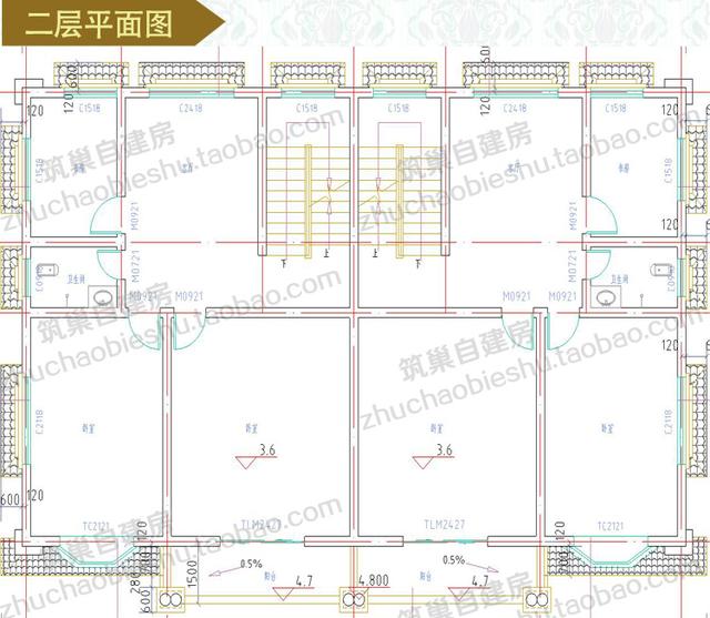 四層實用商住兩用臨街商鋪雙拼別墅施工效果圖，適合農(nóng)村兩兄弟建造