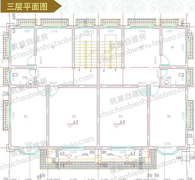 四層實用商住兩用臨街商鋪雙拼別墅施工效果圖，適合農(nóng)村兩兄弟建造
