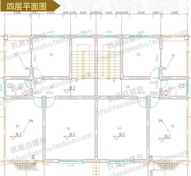 四層實用商住兩用臨街商鋪雙拼別墅施工效果圖，適合農(nóng)村兩兄弟建造
