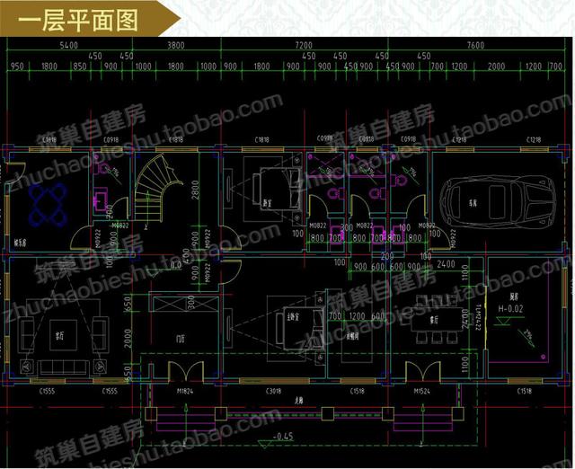 大開間復式三層別墅設計施工圖，帶車庫+露臺花園+落地窗，給人感覺很氣派