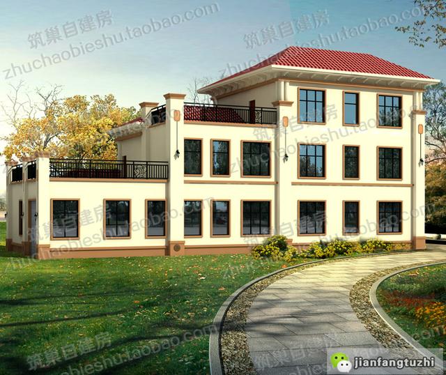 大開間復式三層別墅設計施工圖，帶車庫+露臺花園+落地窗，給人感覺很氣派