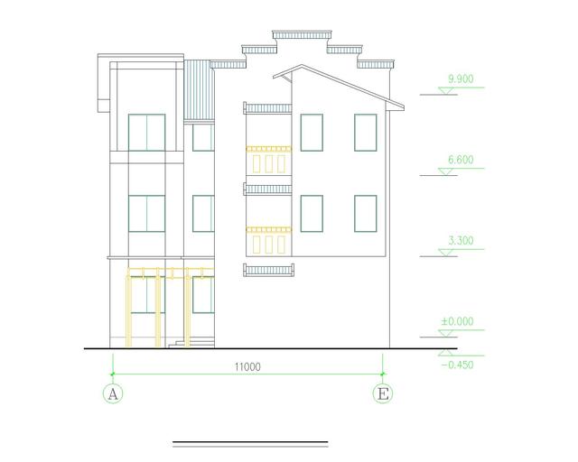新中式農村三層自建房設計圖紙帶外觀圖，占地110平方米