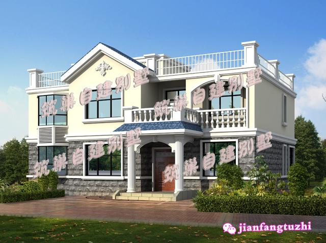 分享一款半封閉陽臺+露臺農村三層房屋設計圖片，外觀爽朗大氣