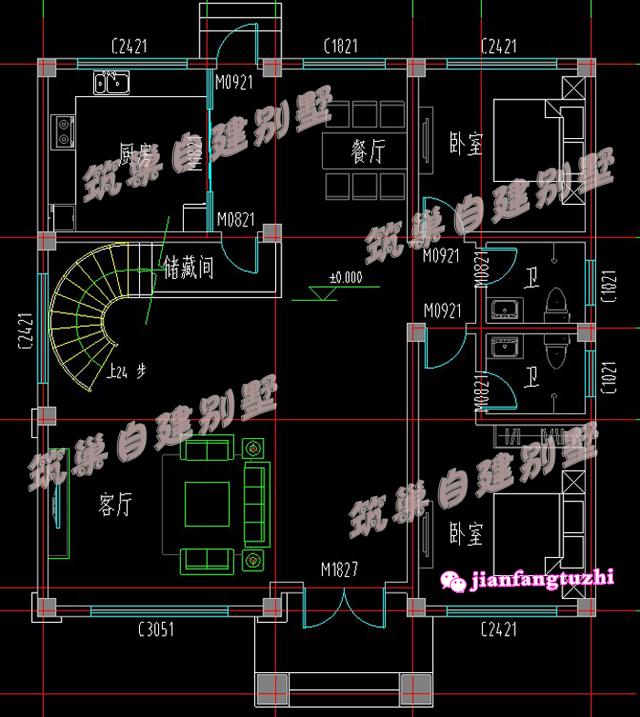 這款帶玄關+半旋轉樓梯+落地窗農村別墅設計，戶型簡約大方，你喜歡么