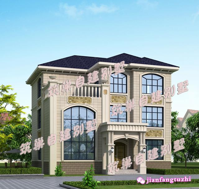 這款帶玄關+半旋轉樓梯+落地窗農村別墅設計，戶型簡約大方，你喜歡么