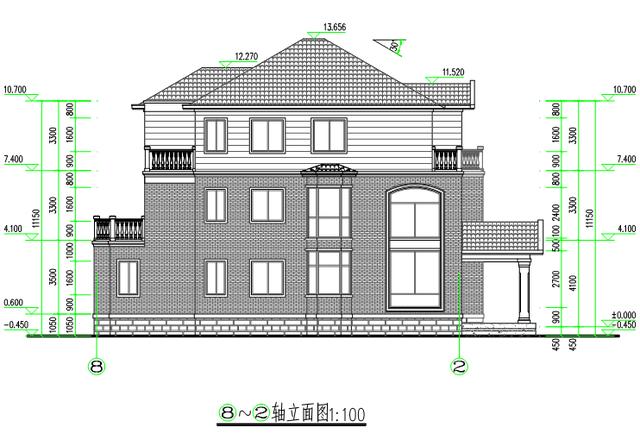 三層獨棟別墅設計圖，外觀造型古樸大方，經濟實用