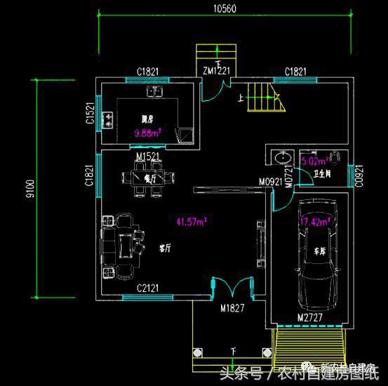 10.56米x10.3米農村三層別墅設計圖，經濟適用，布局簡單合理，造價26萬。