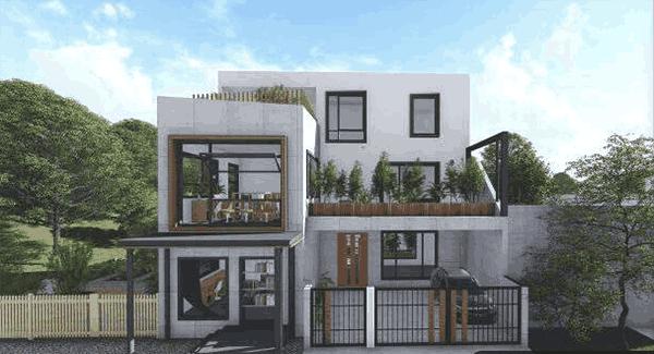 三層簡約現代風別墅設計圖，帶車庫，設計的別具一格不落俗套，造價30w左右。