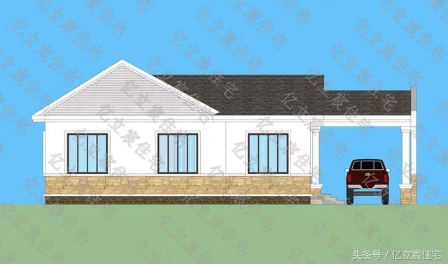 占地135平的一層簡(jiǎn)歐別墅設(shè)計(jì)圖，外觀時(shí)尚大氣，生活功能一應(yīng)俱全，適合農(nóng)村自建。