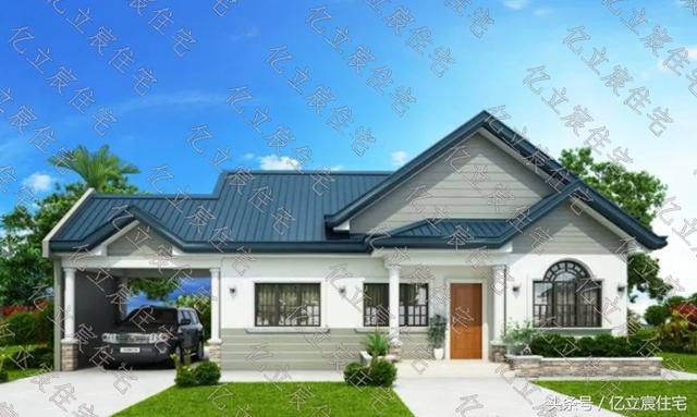 占地135平的一層簡(jiǎn)歐別墅設(shè)計(jì)圖，外觀時(shí)尚大氣，生活功能一應(yīng)俱全，適合農(nóng)村自建。