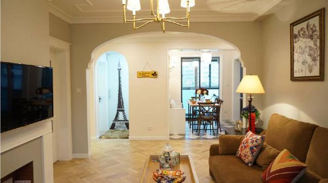 98平新房簡美風格裝修完成，尤其是電視墻造型，做成了一個假壁爐，超美！