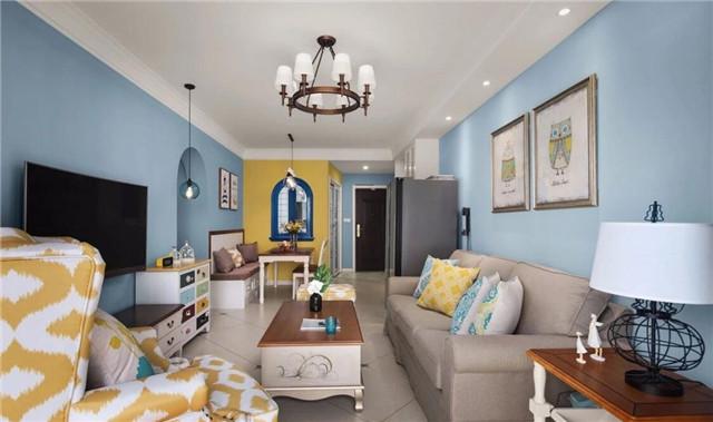 96平米兩居室地中海裝修風格完成，清爽怡人，大包9萬