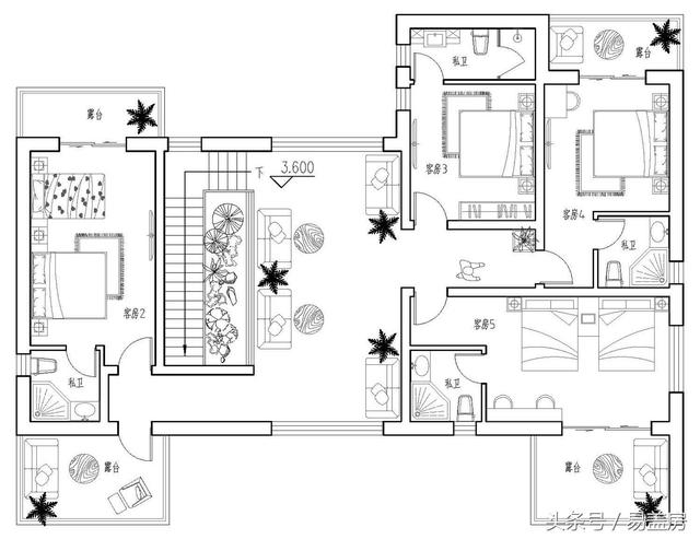 17.9m×12.2m二層新中式別墅設計圖，帶樓梯天井+4大露臺，造價48萬。